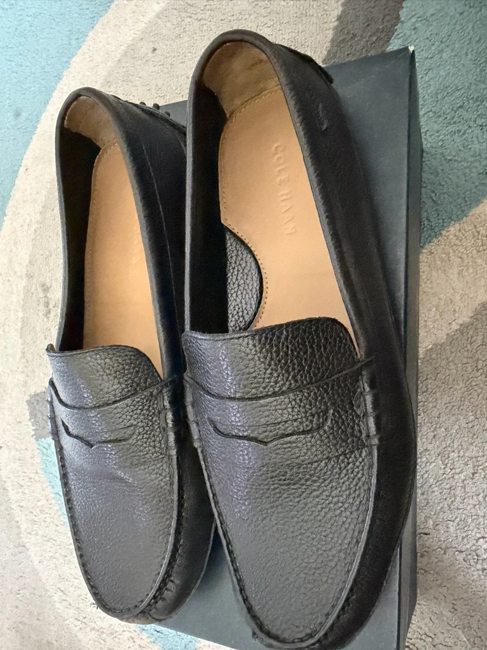 Cole Haan Black Pebbled Leather Slip-On Penny Loafers